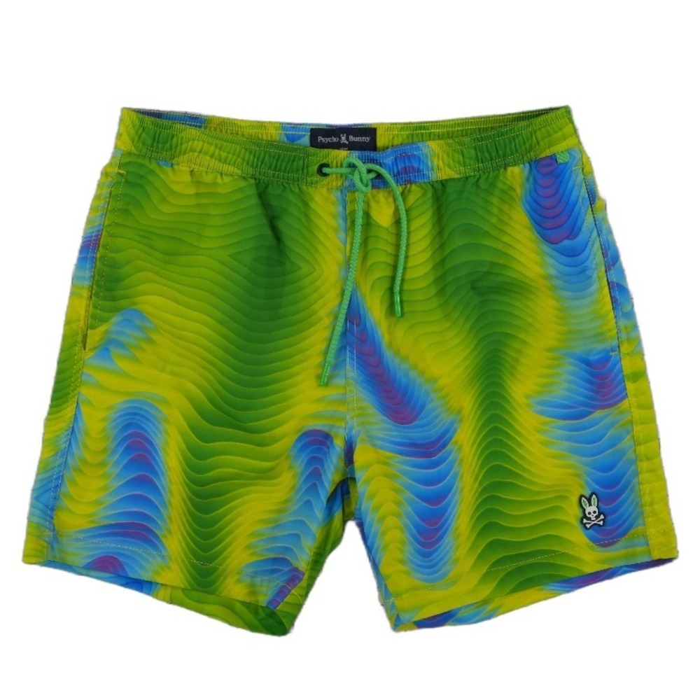 Psycho Bunny Swim Trunks Men's Size Medium Green Blue Psychedelic Retro